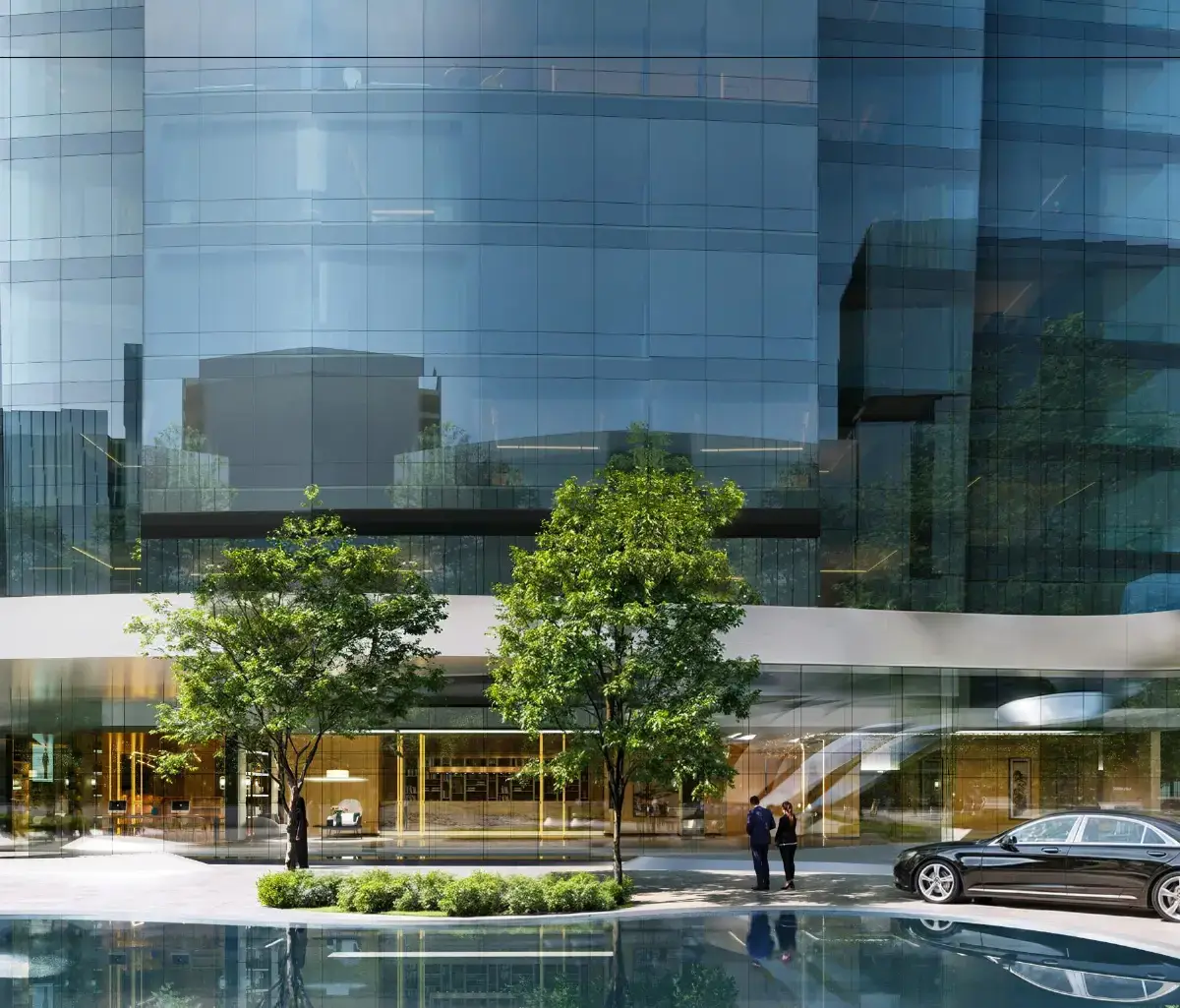Striking exterior of W Residences, Abu Dhabi with futuristic waterfront architecture