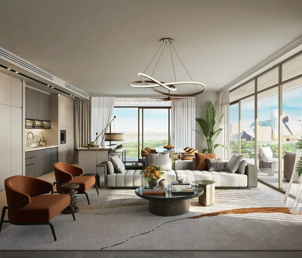 Art-inspired living room interior in The Arthouse luxury residence, Abu Dhabi