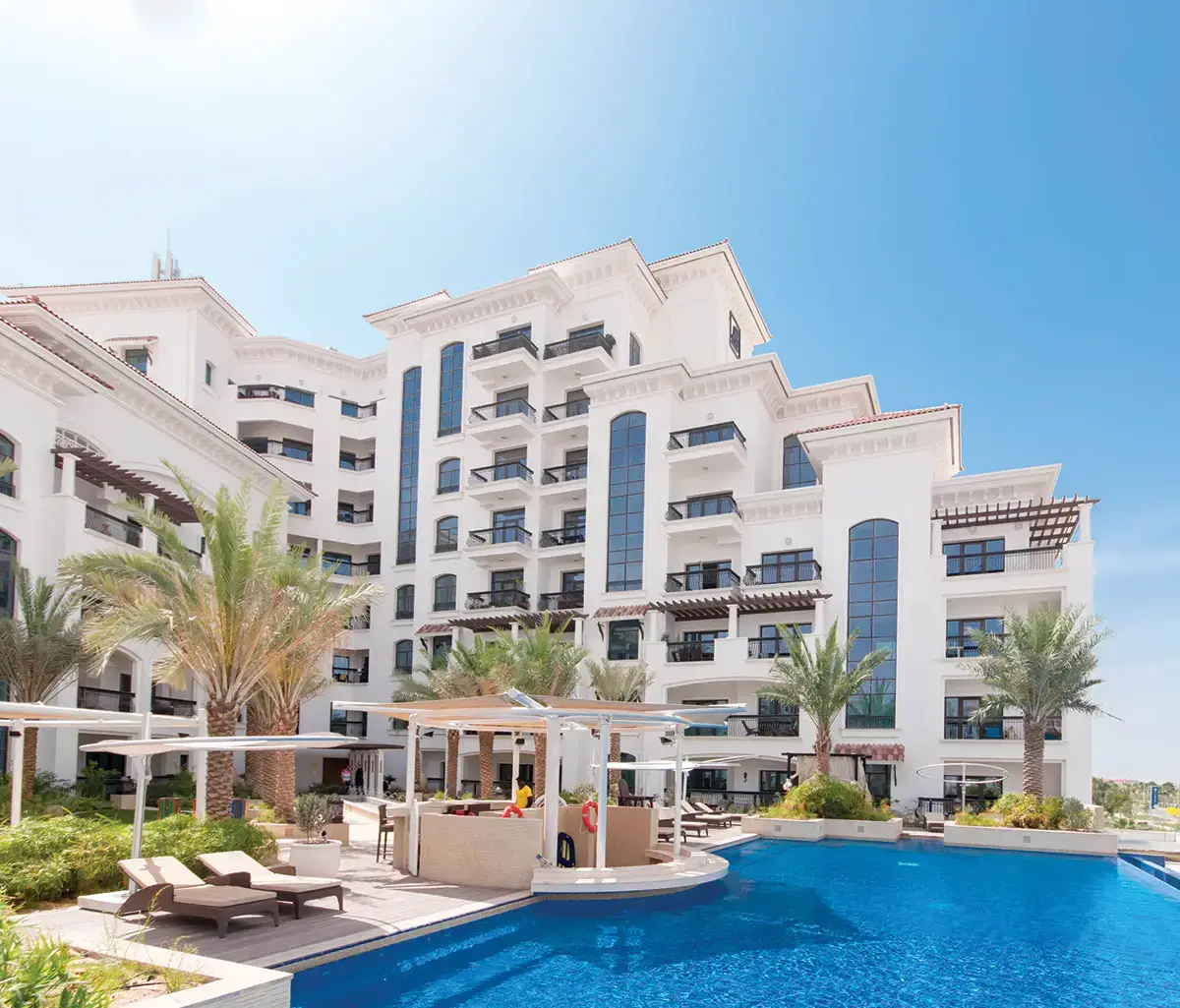 Exterior view of luxury Ansam apartments near Yas Links Golf Course