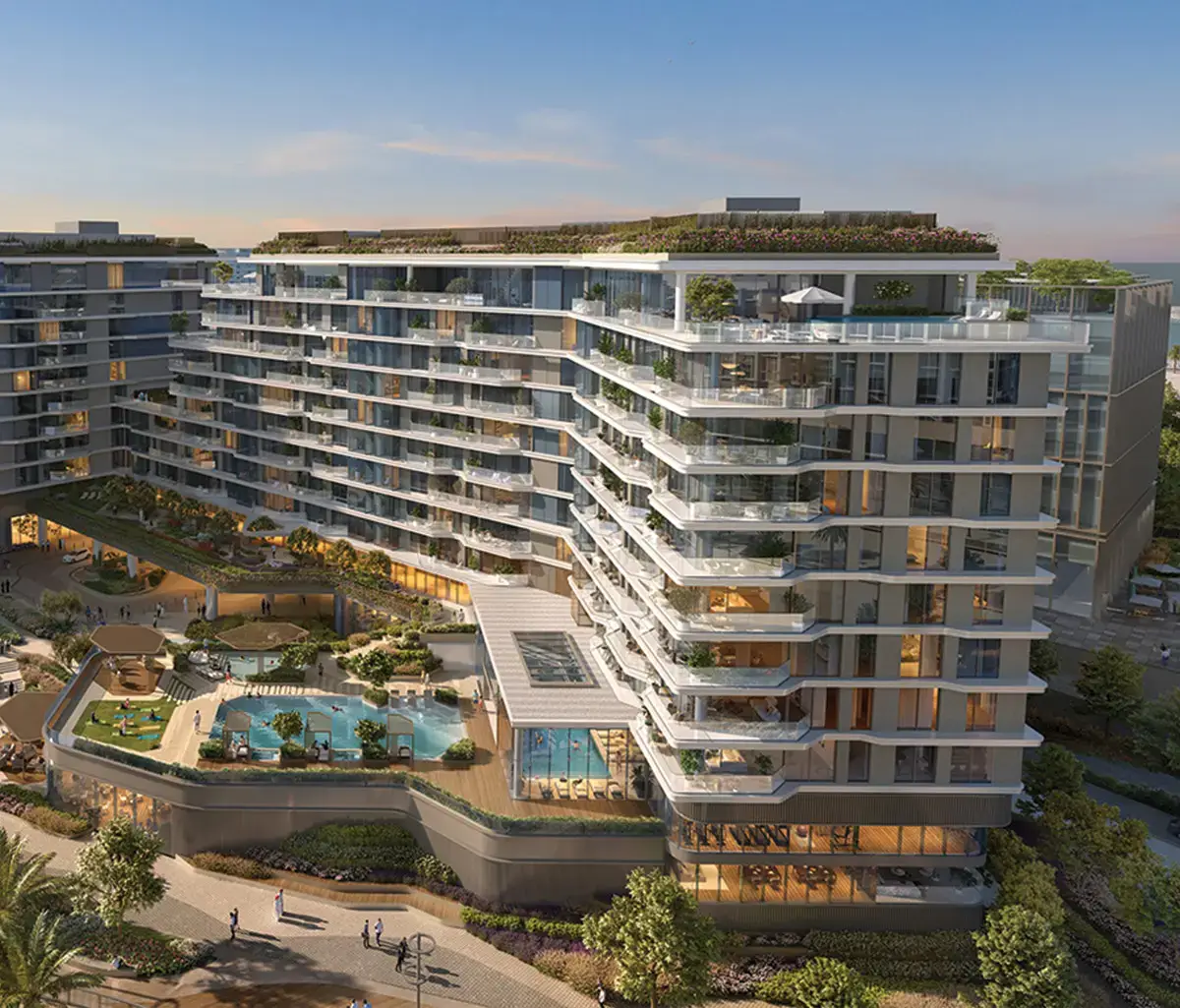 Street-level view of The Source II luxury development with stylish entrance