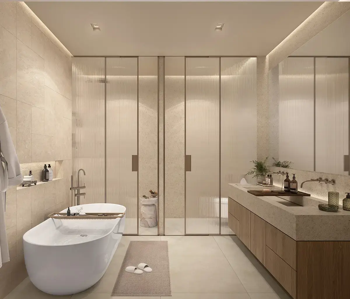 Peaceful bedroom with large windows and soft lighting at The Source II, Abu Dhabi