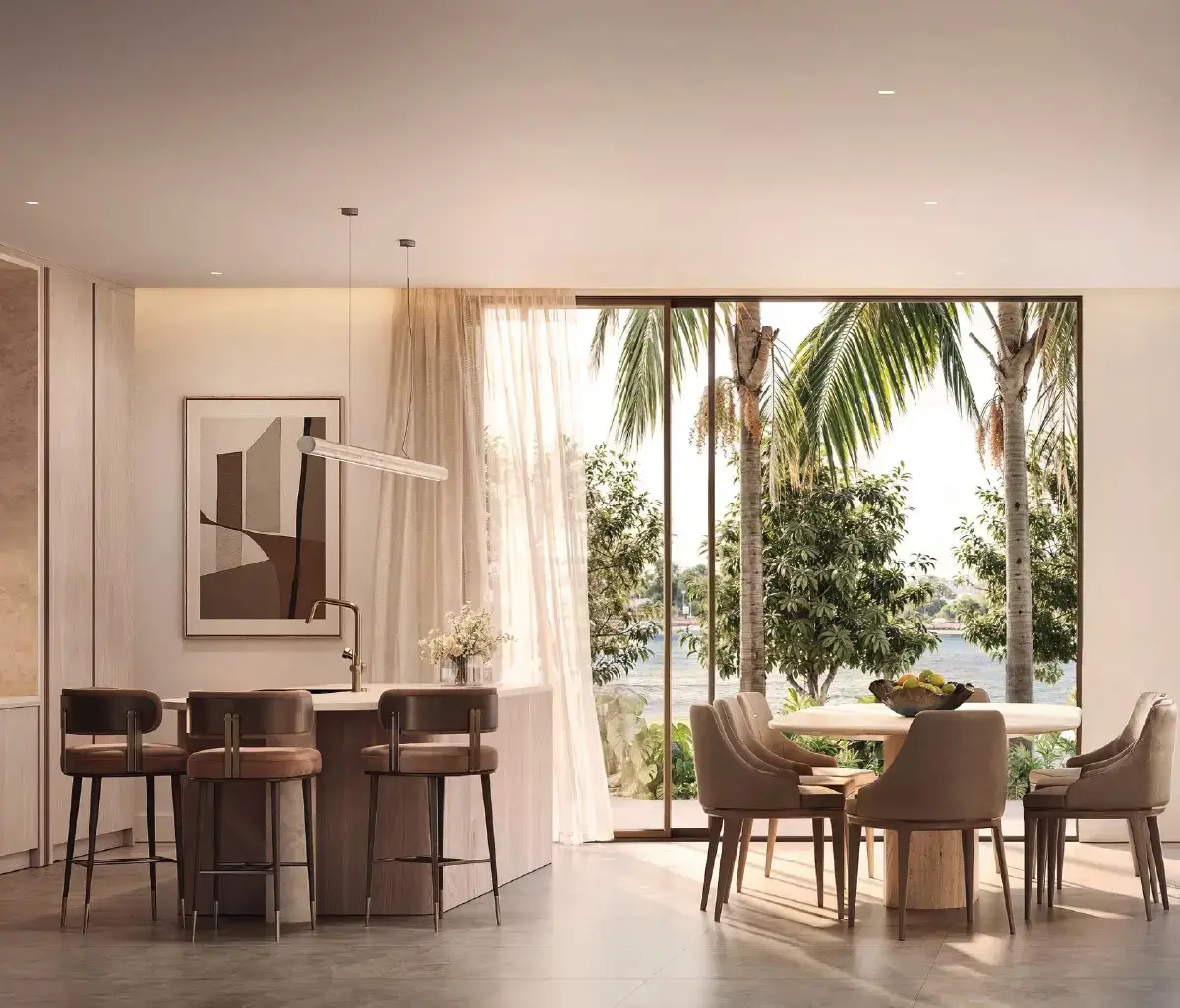 Bright and airy interior design of Yas Riva luxury villa in Abu Dhabi