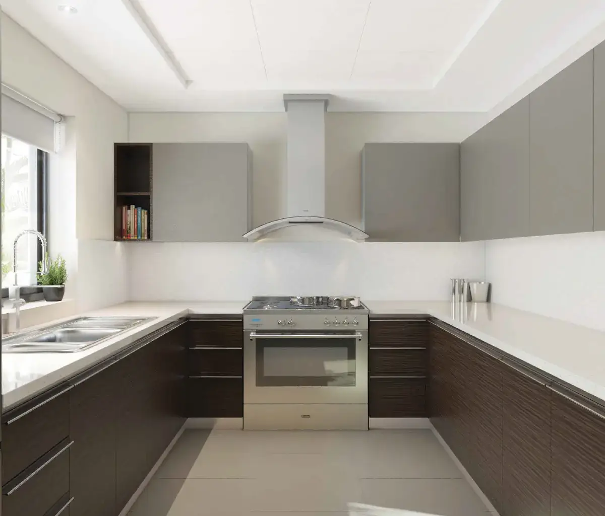 Modern kitchen with island counter and premium appliances in West Yas, Abu Dhabi
