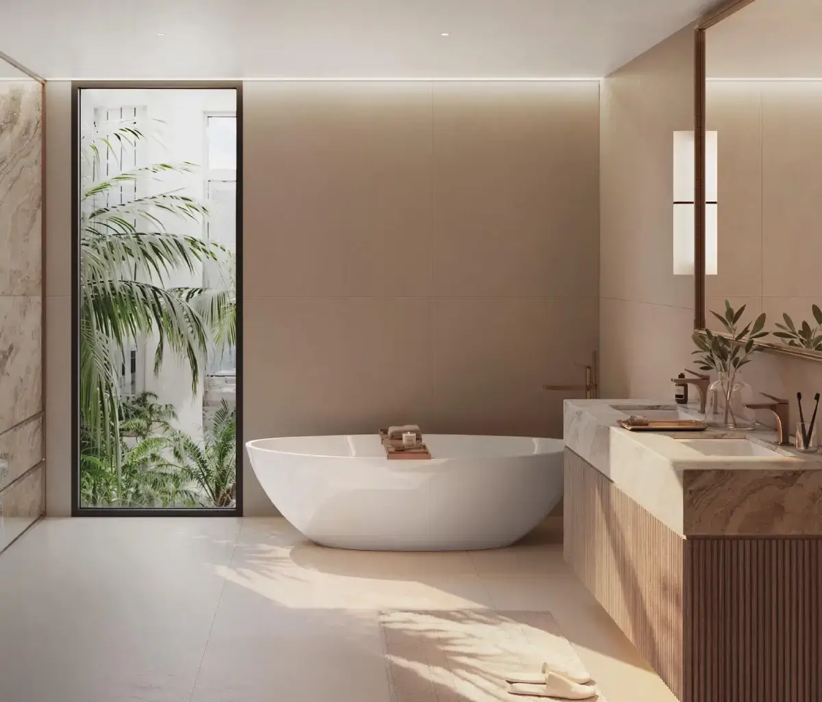 Elegant master bedroom with floor-to-ceiling windows in Yas Riva villa