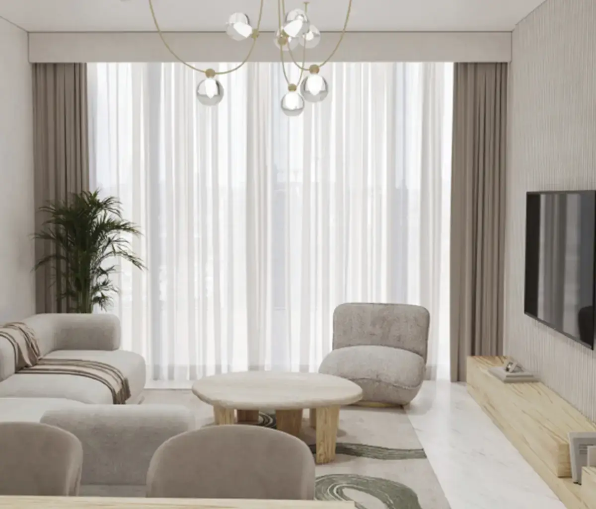 Interior layout blending comfort and modern sophistication
