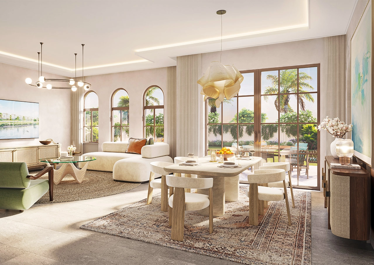 Open-plan kitchen with high-end fittings and marble countertops