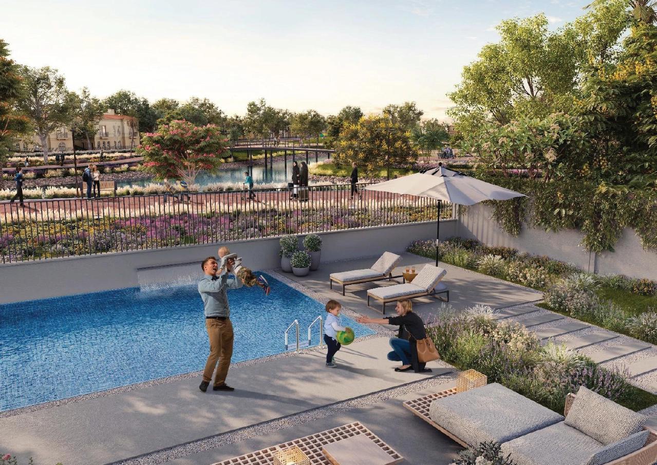Sunset glow over Seville’s landscaped villas and serene pathways
