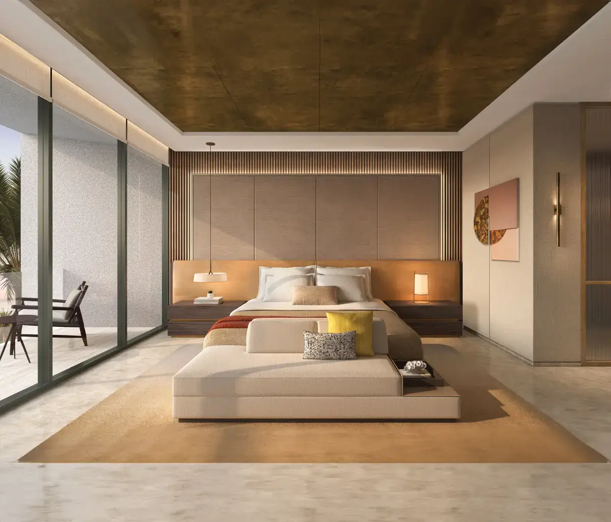 Entryway with premium flooring and architectural lighting