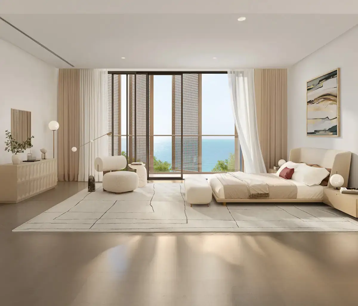 Family lounge area opening to terrace with sea-facing views