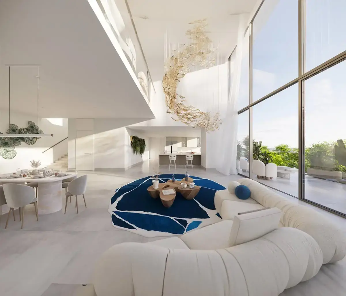 Living room with panoramic floor-to-ceiling windows at Rivage Abu Dhabi