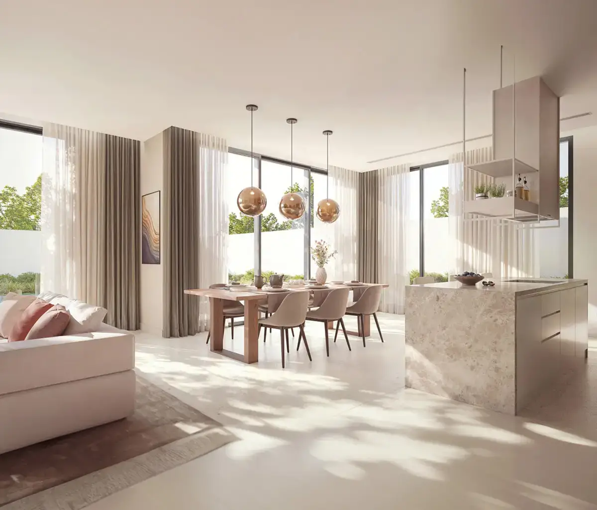 Guest bedroom with soft interiors and integrated storage
