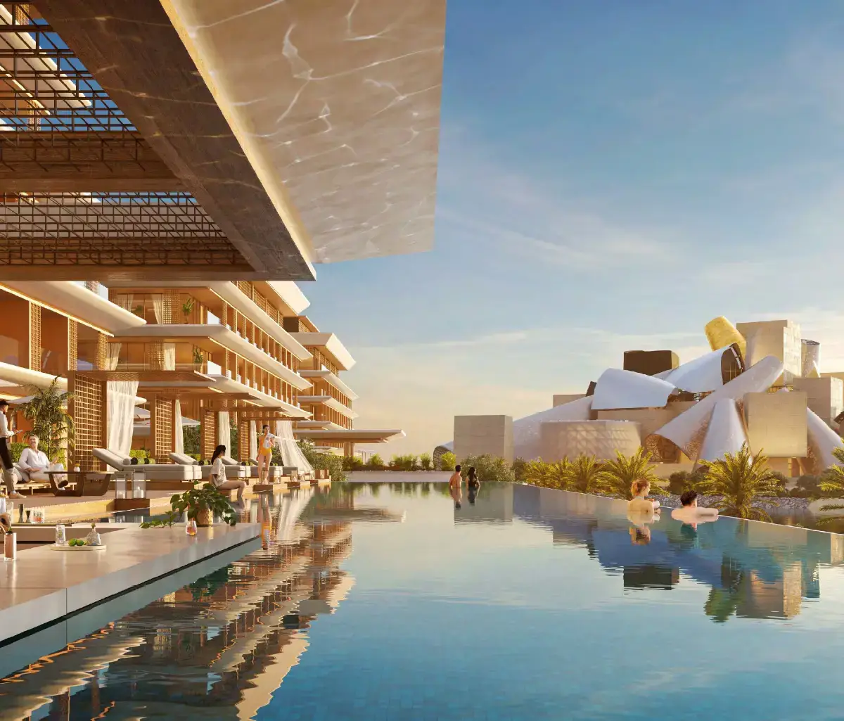 Aerial shot of Nobu Residences within Saadiyat Island’s elite coastal zone