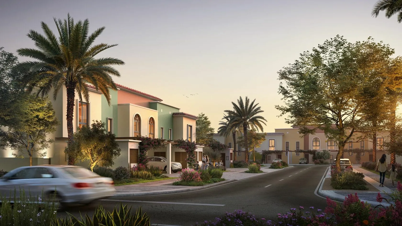 Morning light over the rooftops of Yas Park Gate homes on Yas Island