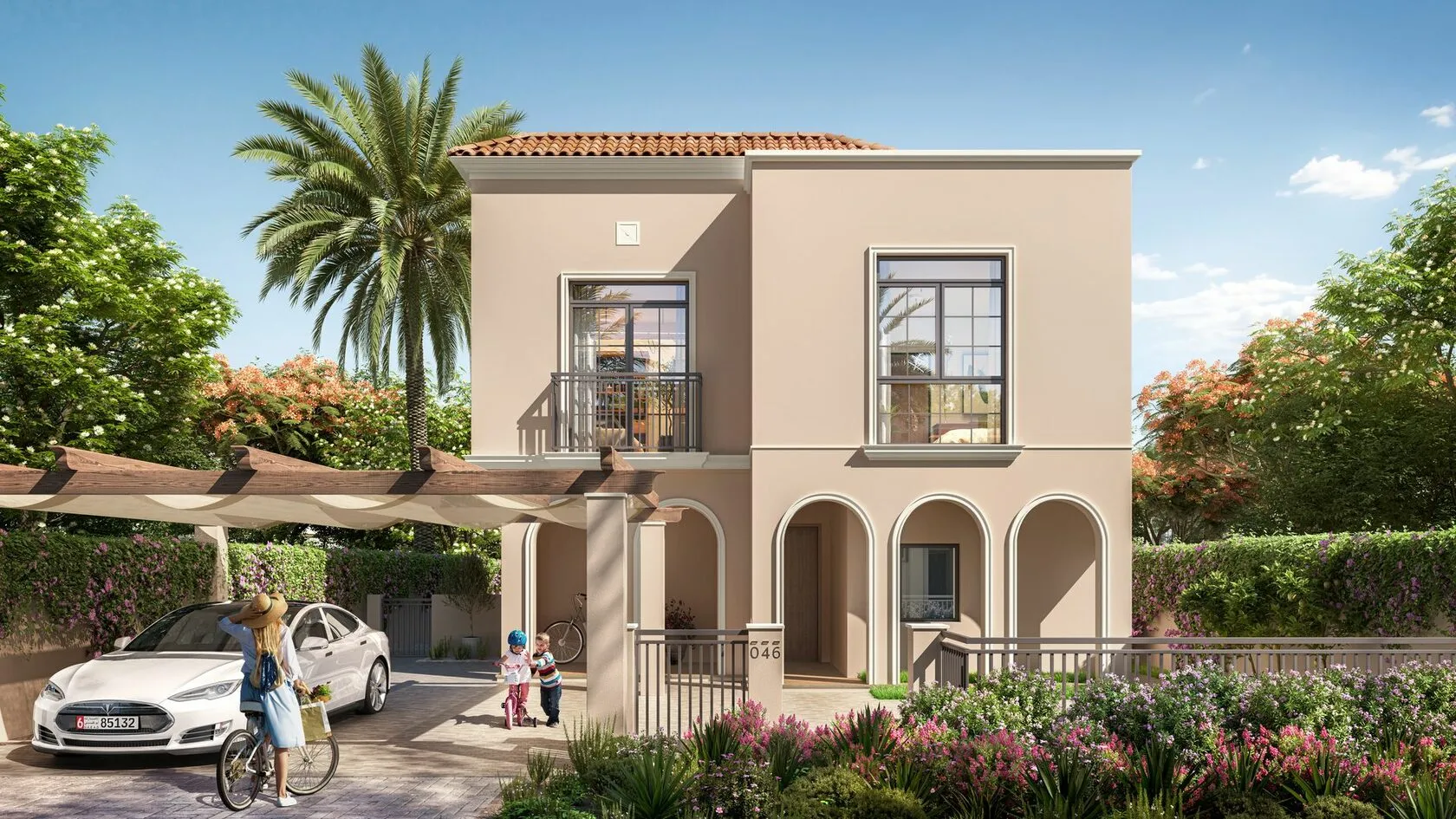 Eco-conscious landscaping and outdoor leisure areas at Yas Park Gate