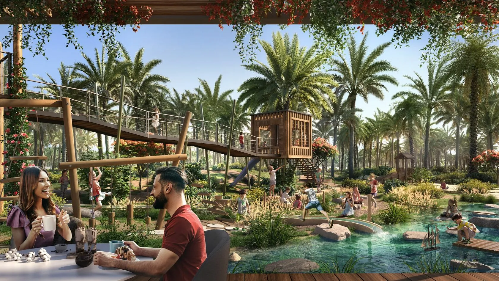 garden and patio views of modern villas at Yas Park Gate
