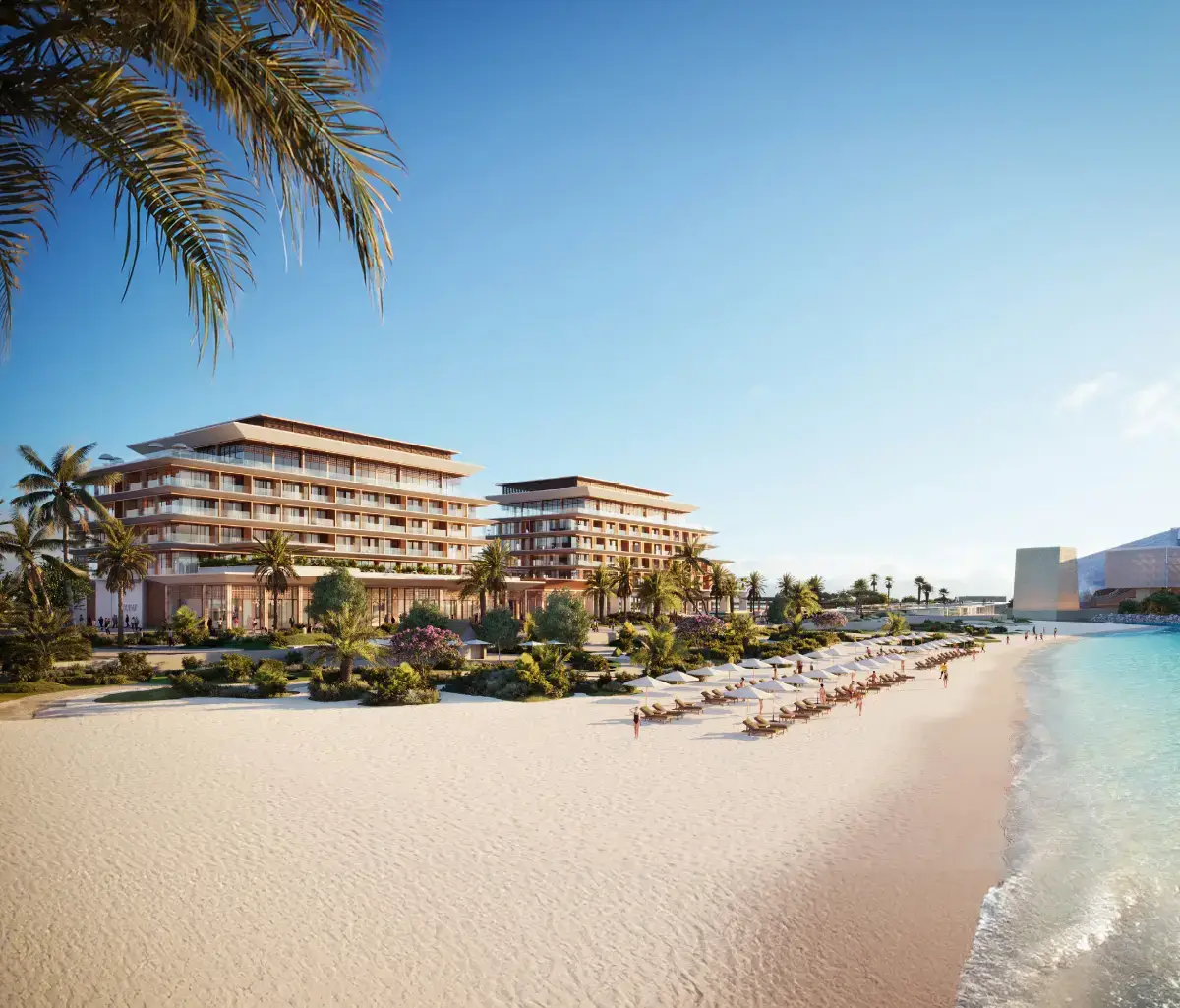 Luxurious high-rise towers of Nobu Residences overlooking the Arabian Gulf