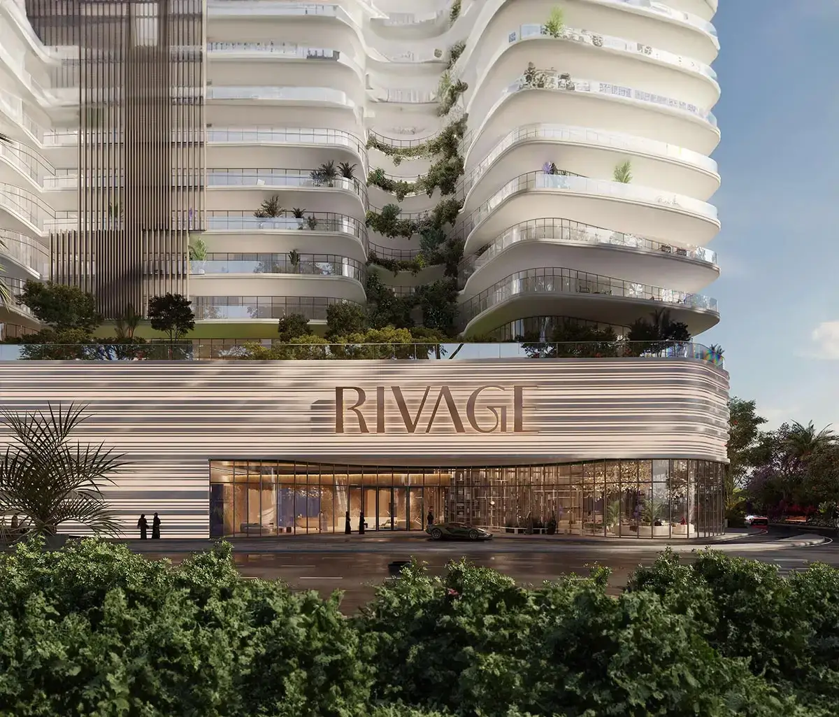 Aerial view of Rivage showcasing its beachfront location on Al Reem Island