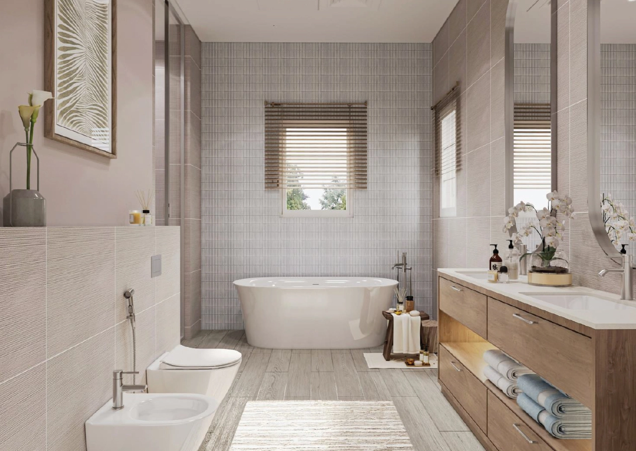 Master bedroom with large windows and traditional Spanish design elements