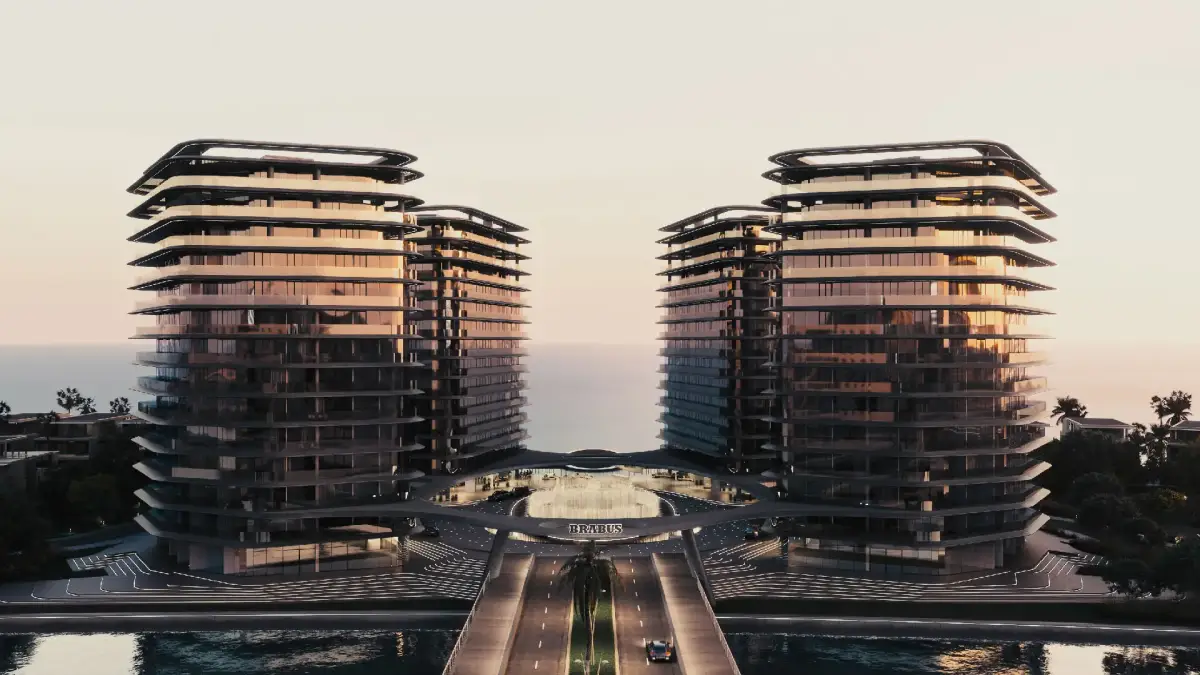 Ocean-facing balconies and infinity pools at Brabus Island homes
