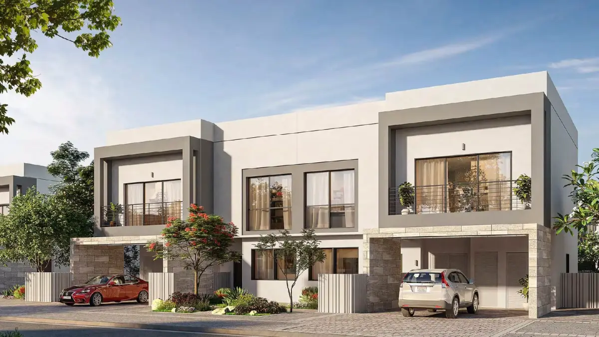Modern villas at The Dahlias Abu Dhabi with elegant, minimalistic façades