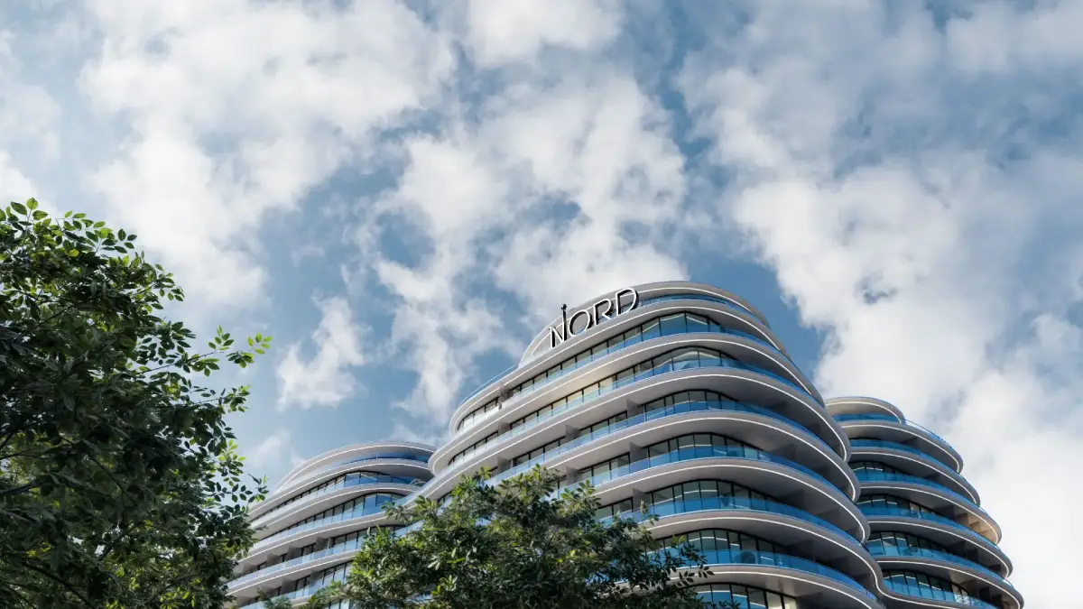 Sleek façade of Henge Residences blending Scandinavian minimalism with Gulf luxury