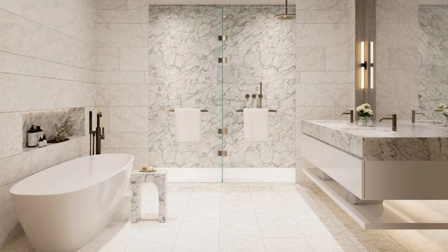 Stylish hallway with accent walls and recessed ceiling lighting