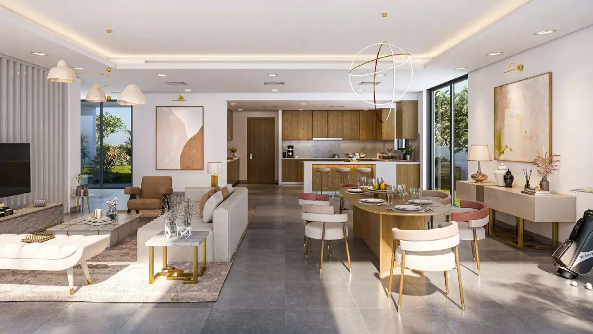 Family lounge with minimalist design and calming color palette