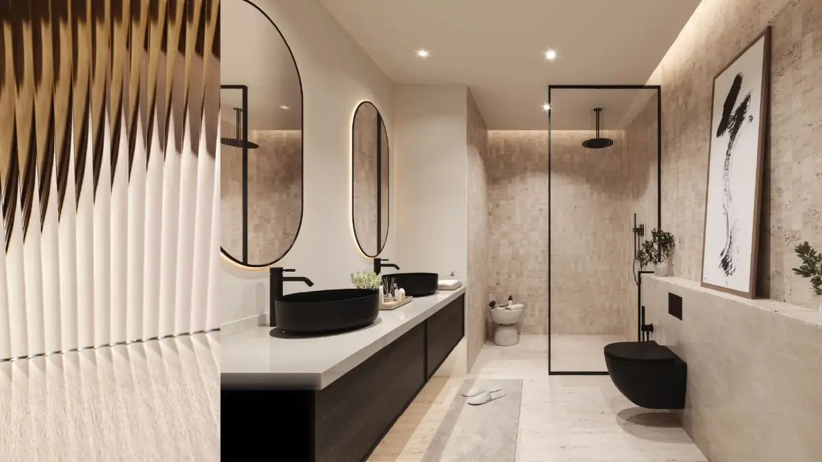 Stylish design elements with textured walls and clean lines